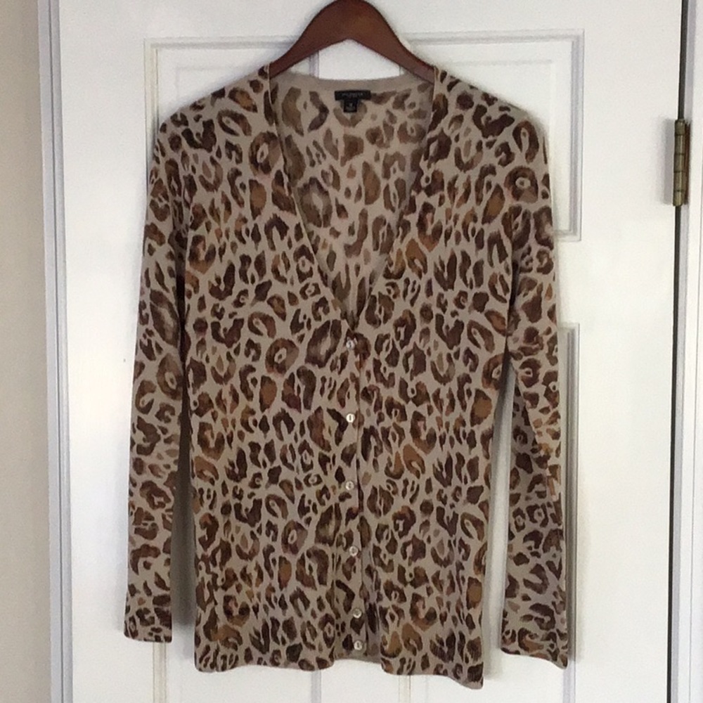 Cardigan leopard Ann Taylor extra fine merino wool